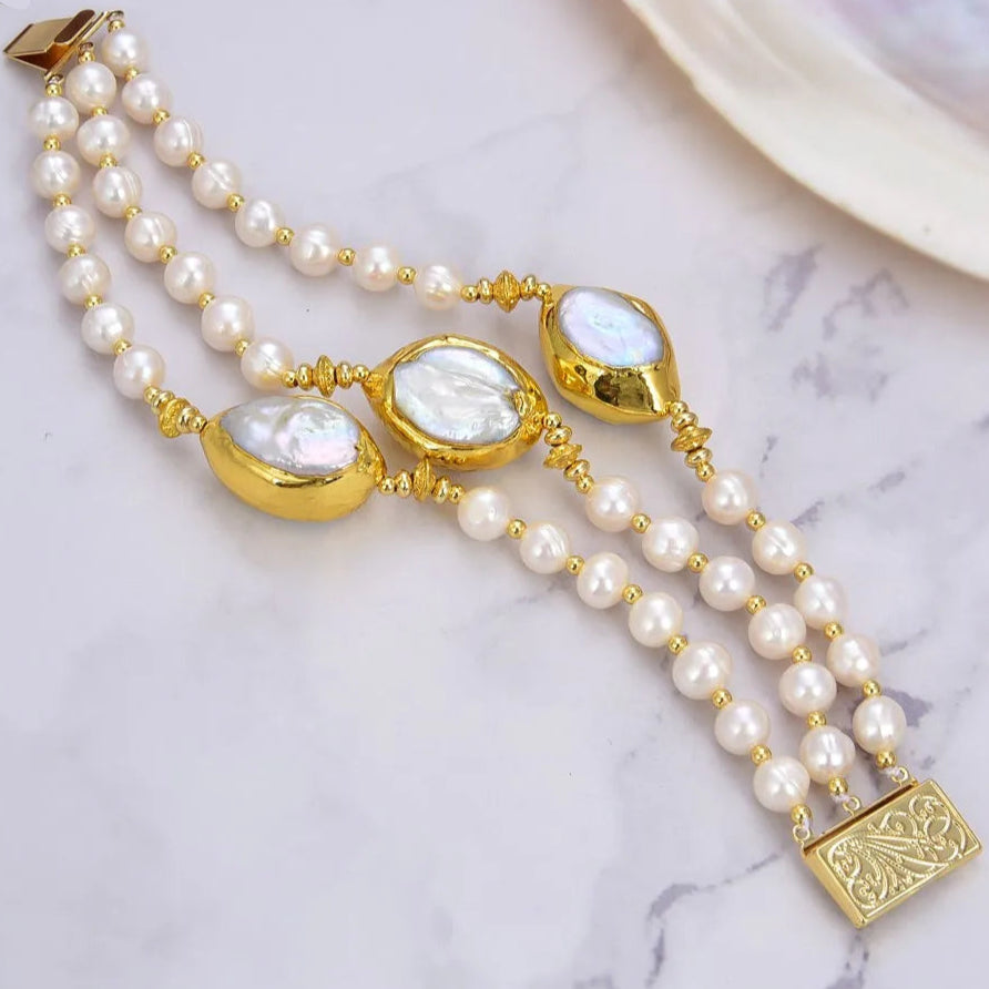 Natural Freshwater White Keshi Pearls Bracelet