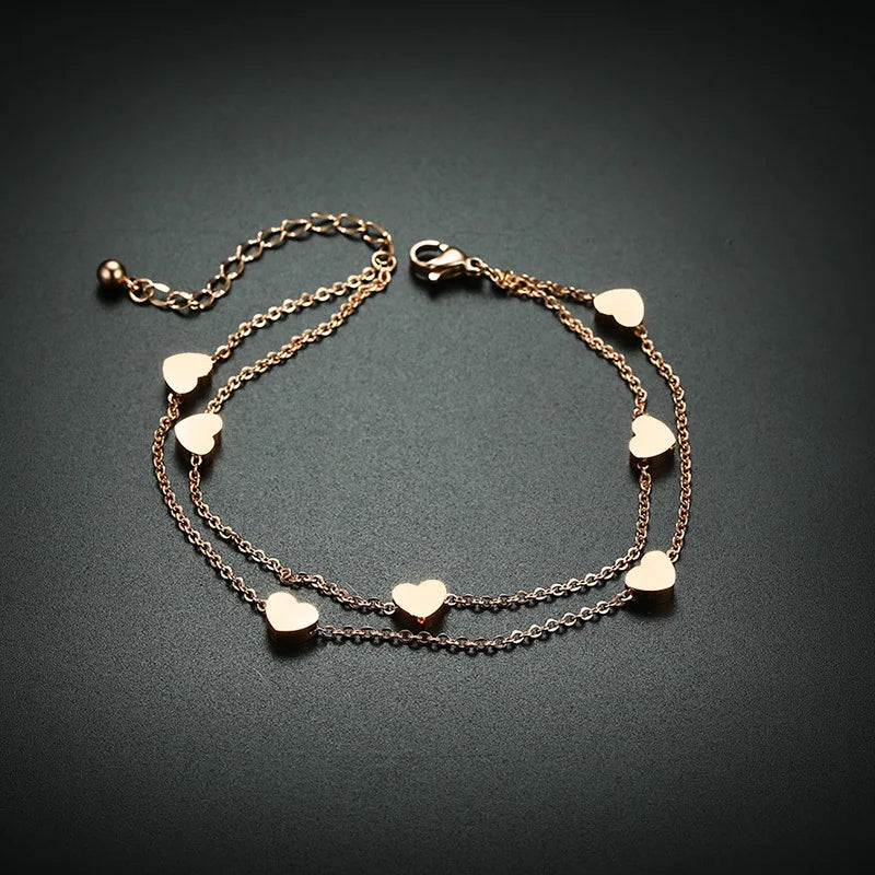 Double Chain Heart Charms Bracelet