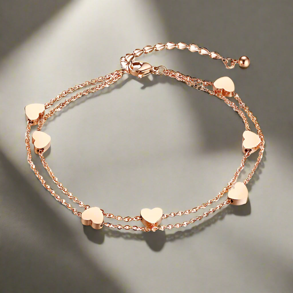 Double Chain Heart Charms Bracelet