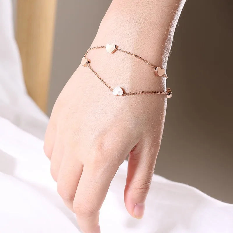 Double Chain Heart Charms Bracelet