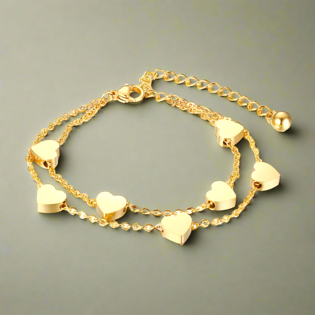 Double Chain Heart Charms Bracelet