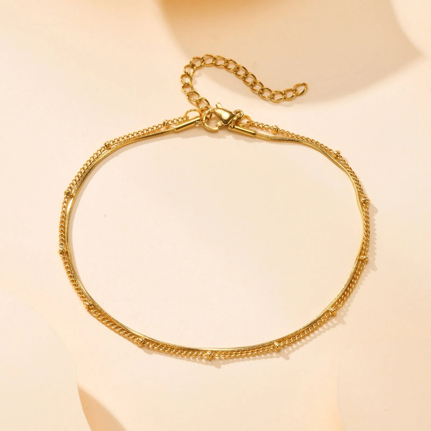 Layered Snake & Satellite Beads Chains Anklet