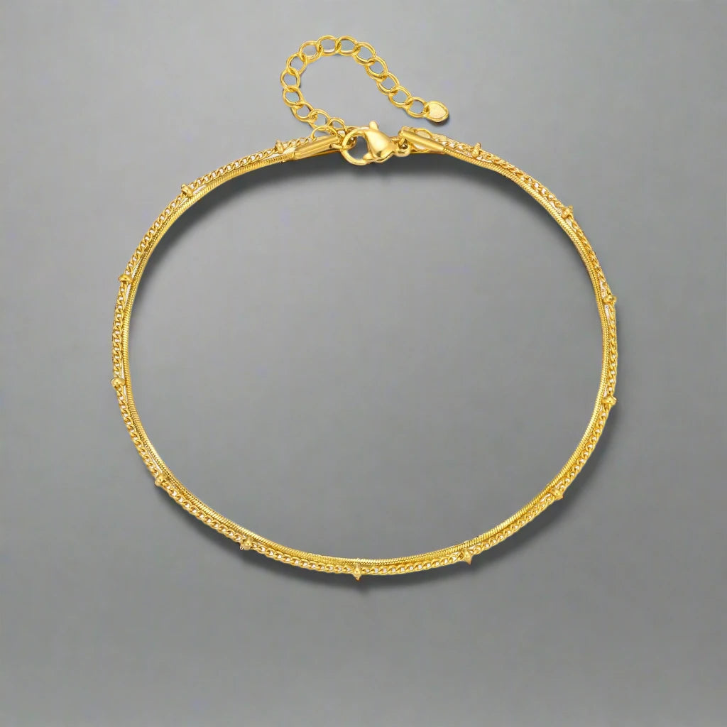 Layered Snake & Satellite Beads Chains Anklet