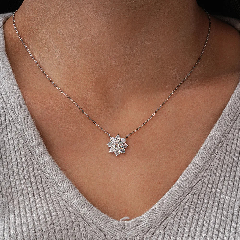 Moissanite Sunflower Necklace - Silver