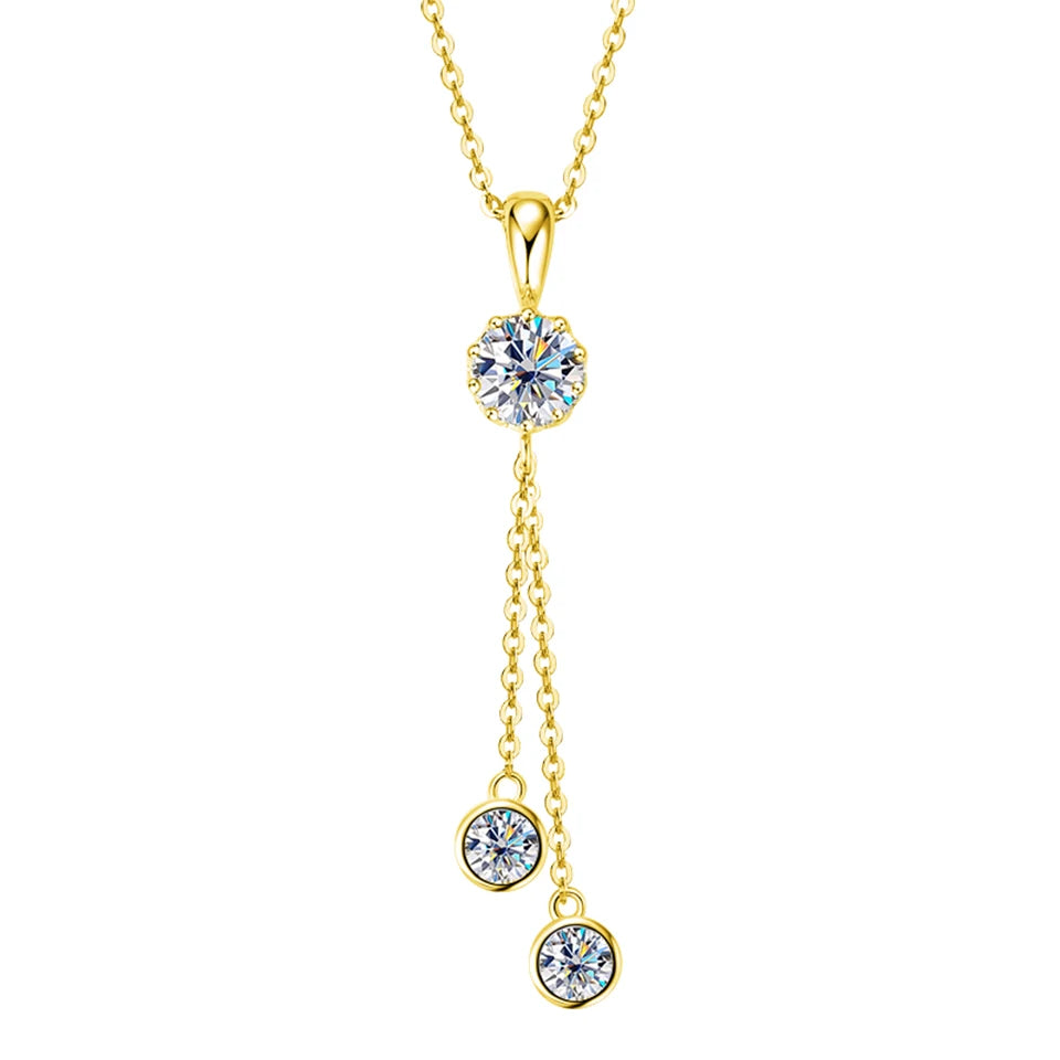 Moissanite Dangling Pendant Necklace - Gold Plated