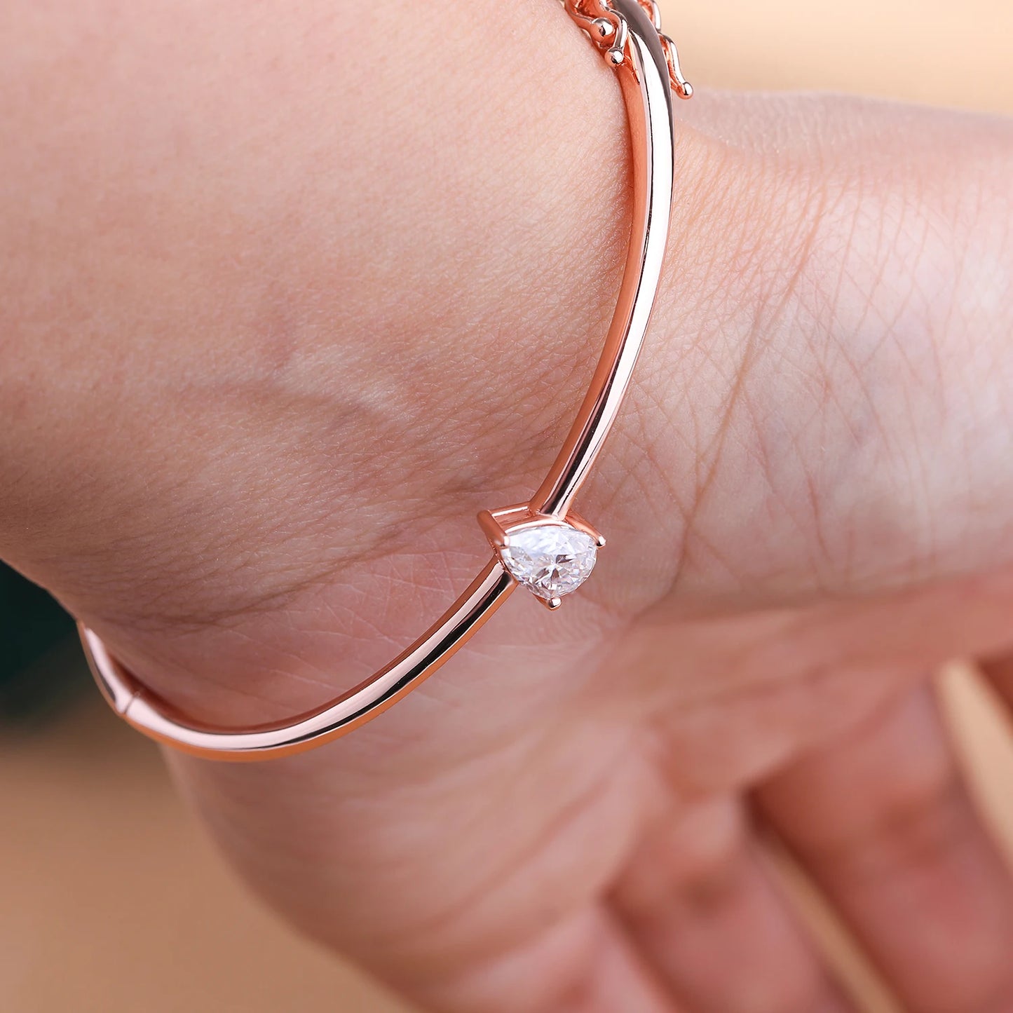 Pear Cut Moissanite Solitaire Diamond Bangle