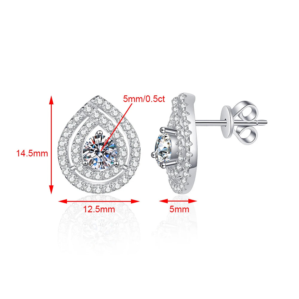Moissanite/Zircon Waterdrop Stud Earrings - Silver