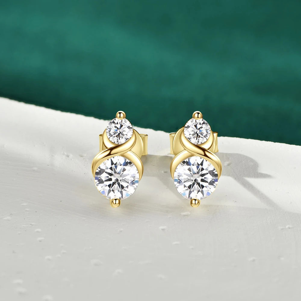 Two Moissanite Stones Pendant Necklace/Stud Earrings Jewelry Set