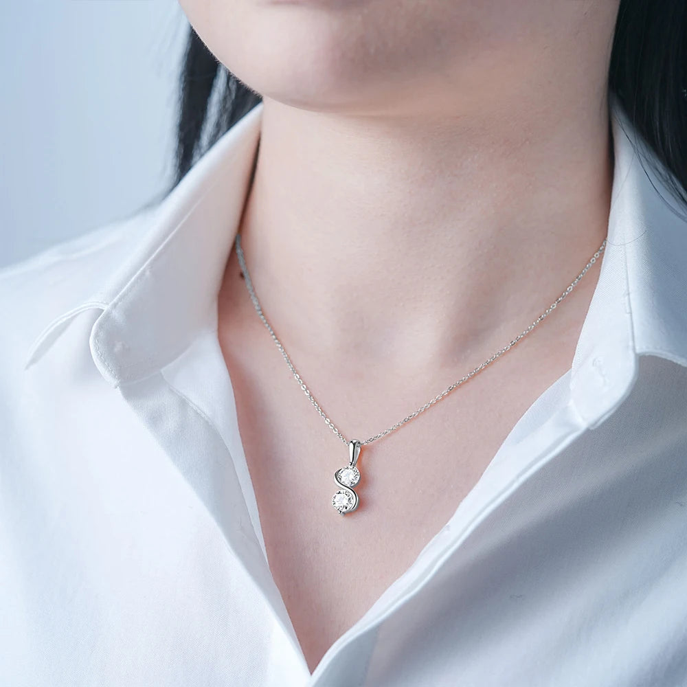 Two Moissanite Stones Pendant Necklace/Stud Earrings Jewelry Set