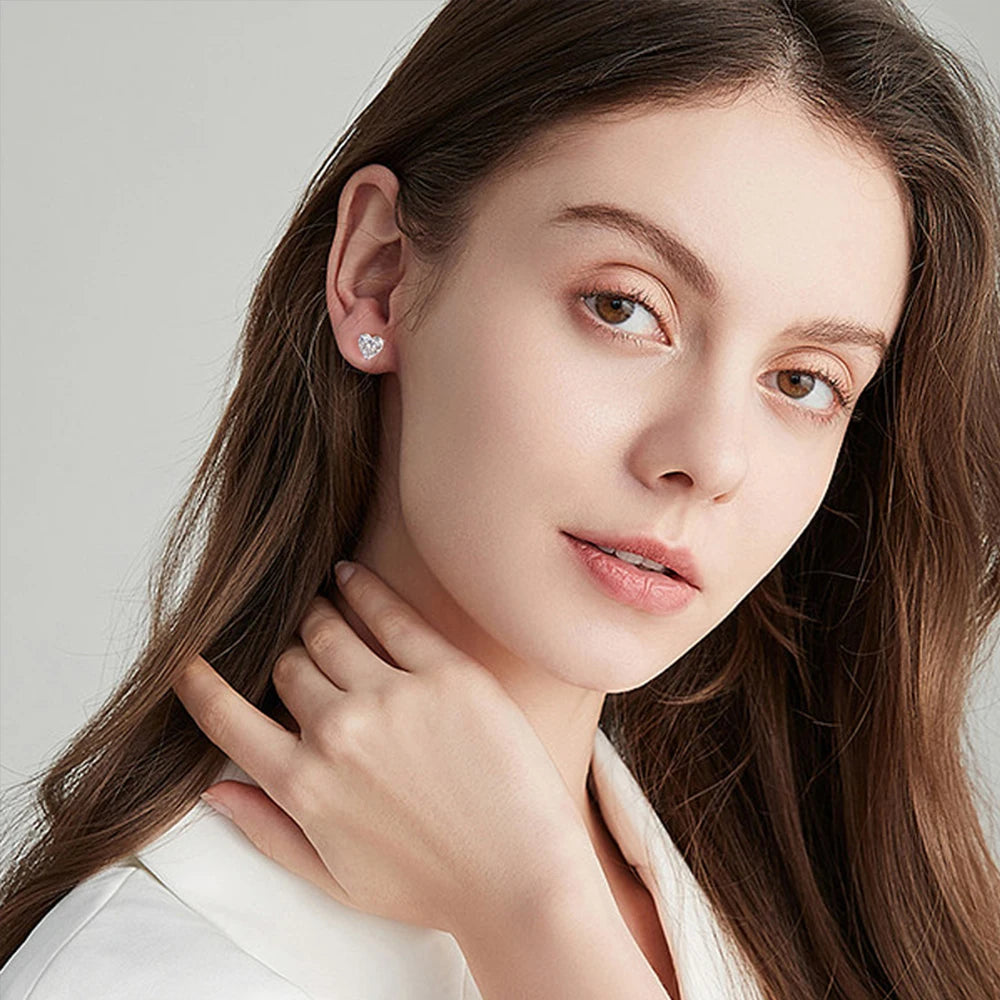 Moissanite Heart Cut Stud Earrings - Silver