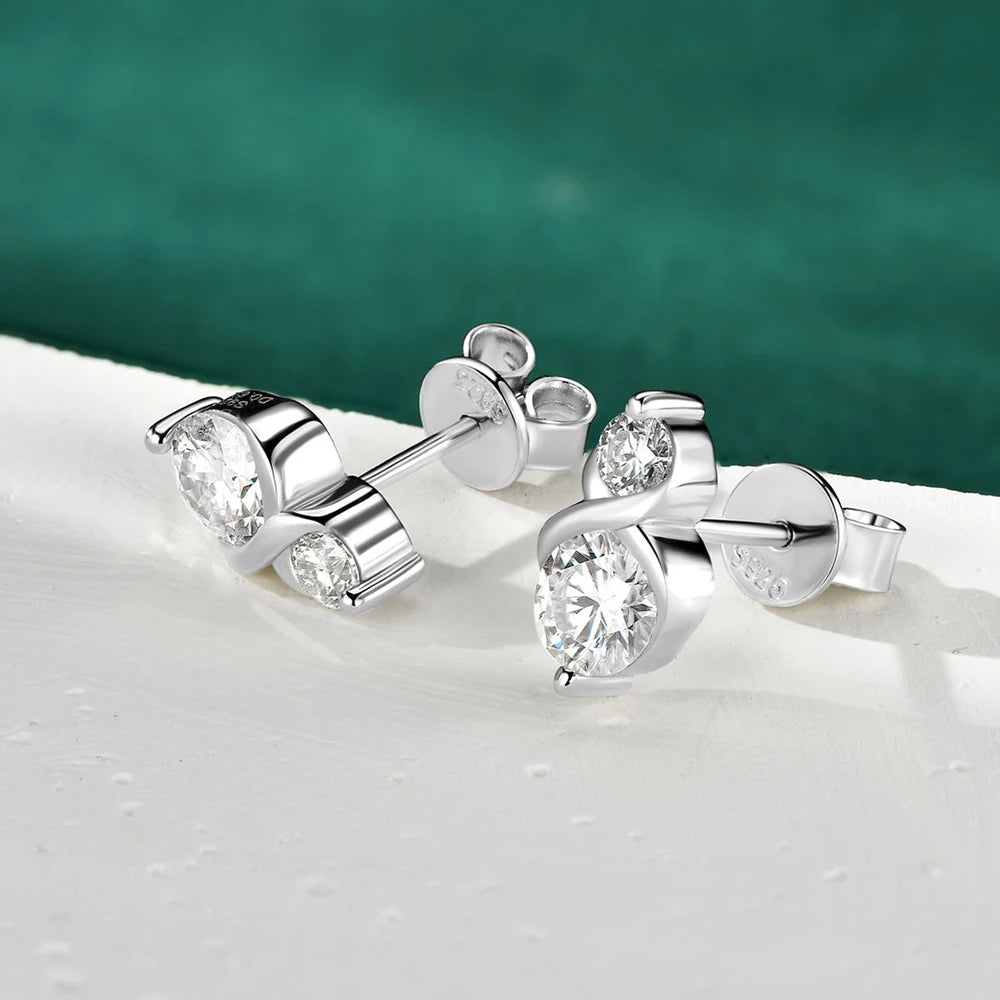 Two Moissanite Stones Pendant Necklace/Stud Earrings Jewelry Set