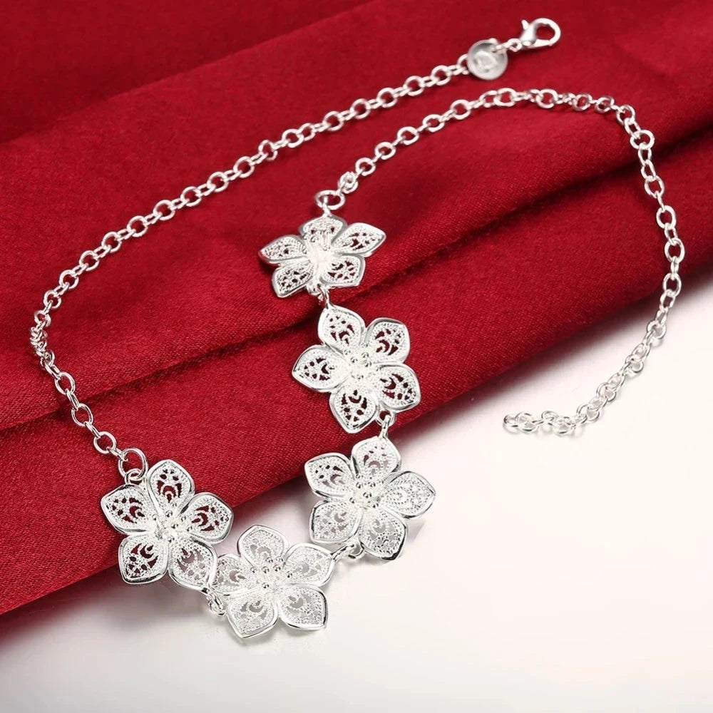Flower Charms Jewelry Set - Silver