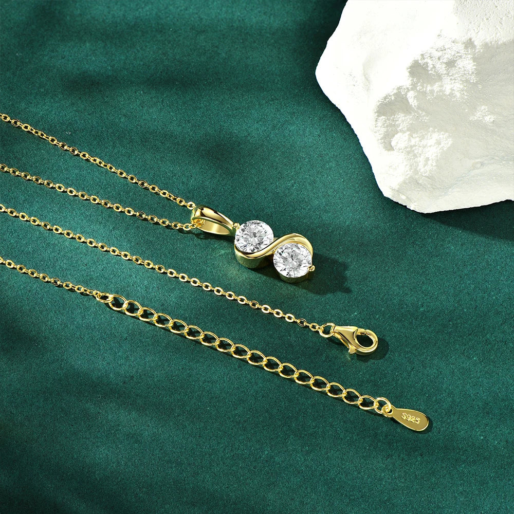 Two Moissanite Stones Pendant Necklace/Stud Earrings Jewelry Set