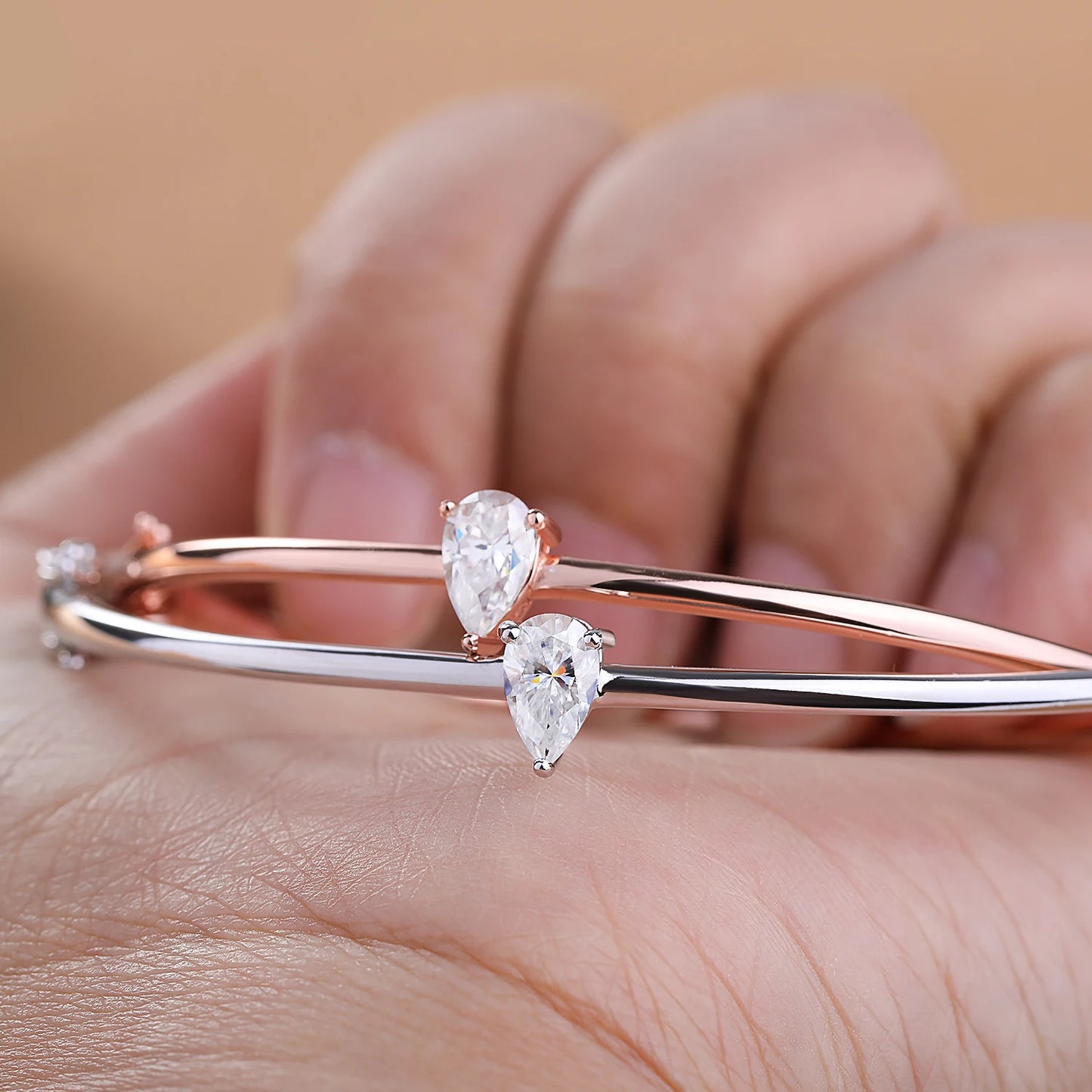 Pear Cut Moissanite Solitaire Diamond Bangle