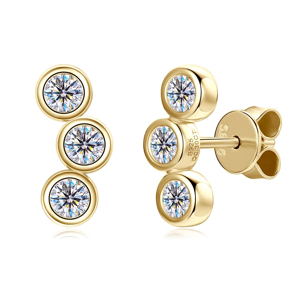 Moissanite Three Stone Bubble Earrings - Silver