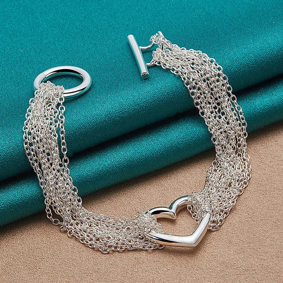 Multi Chain Heart Jewelry Set - Silver