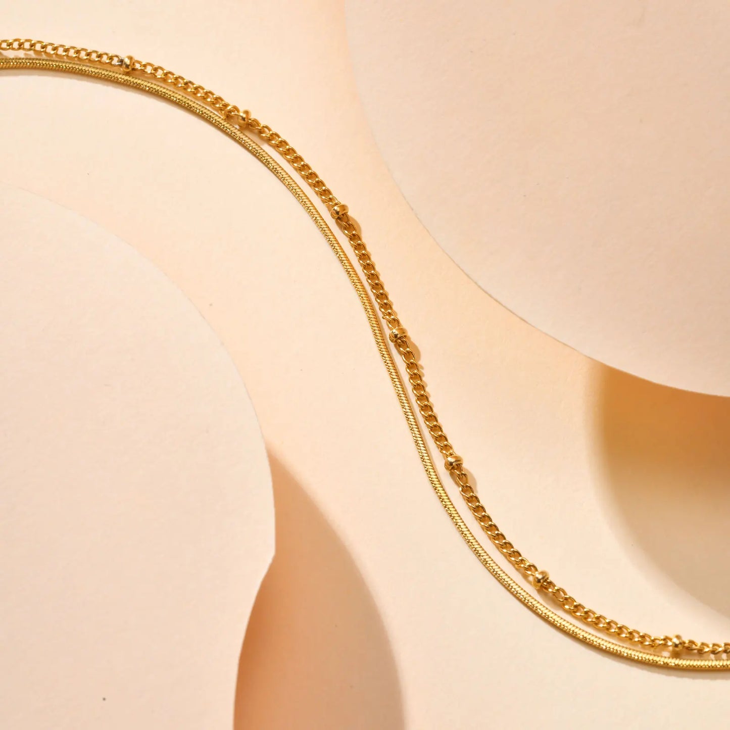 Layered Snake & Satellite Beads Chains Anklet