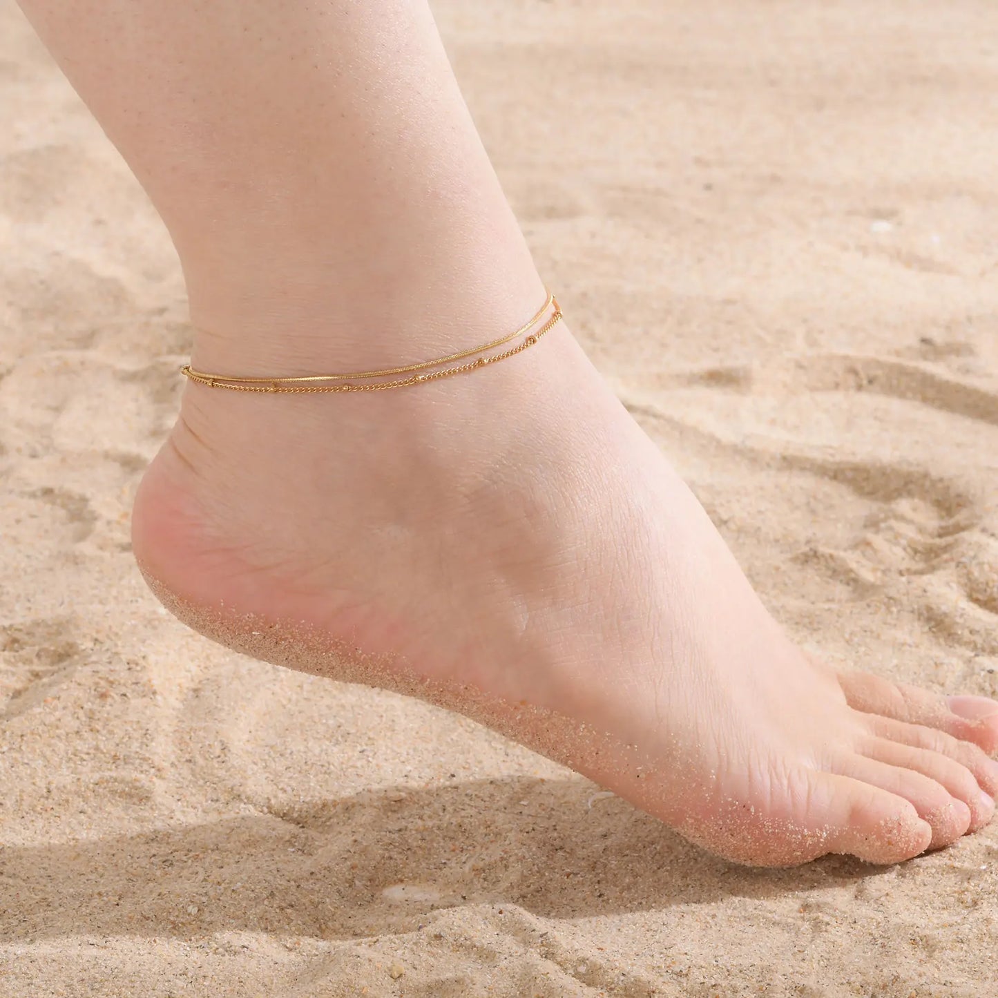Layered Snake & Satellite Beads Chains Anklet