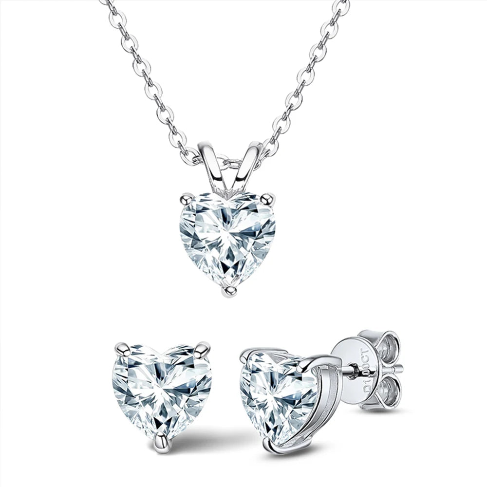 Heart Cut Moissanite Diamond Pendant Necklace/Earrings Set