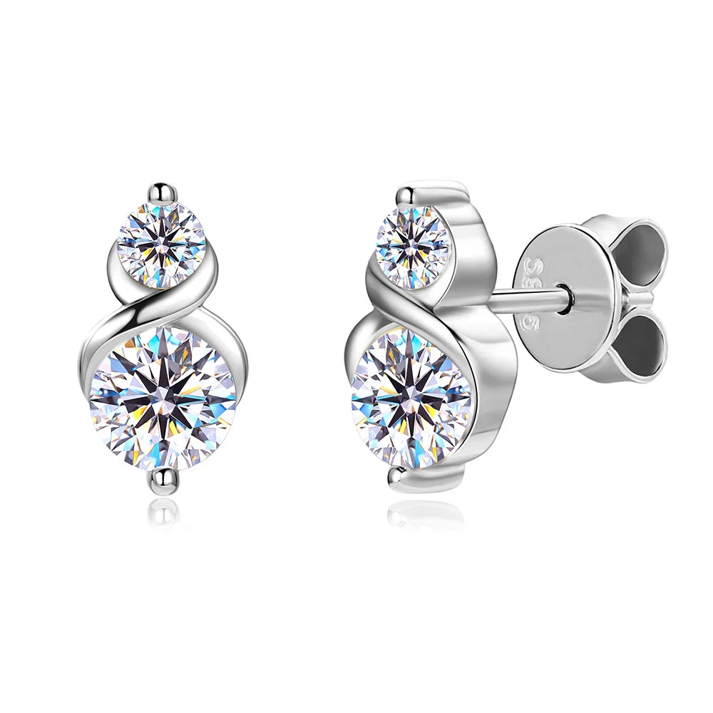 Two Moissanite Stones Pendant Necklace/Stud Earrings Jewelry Set