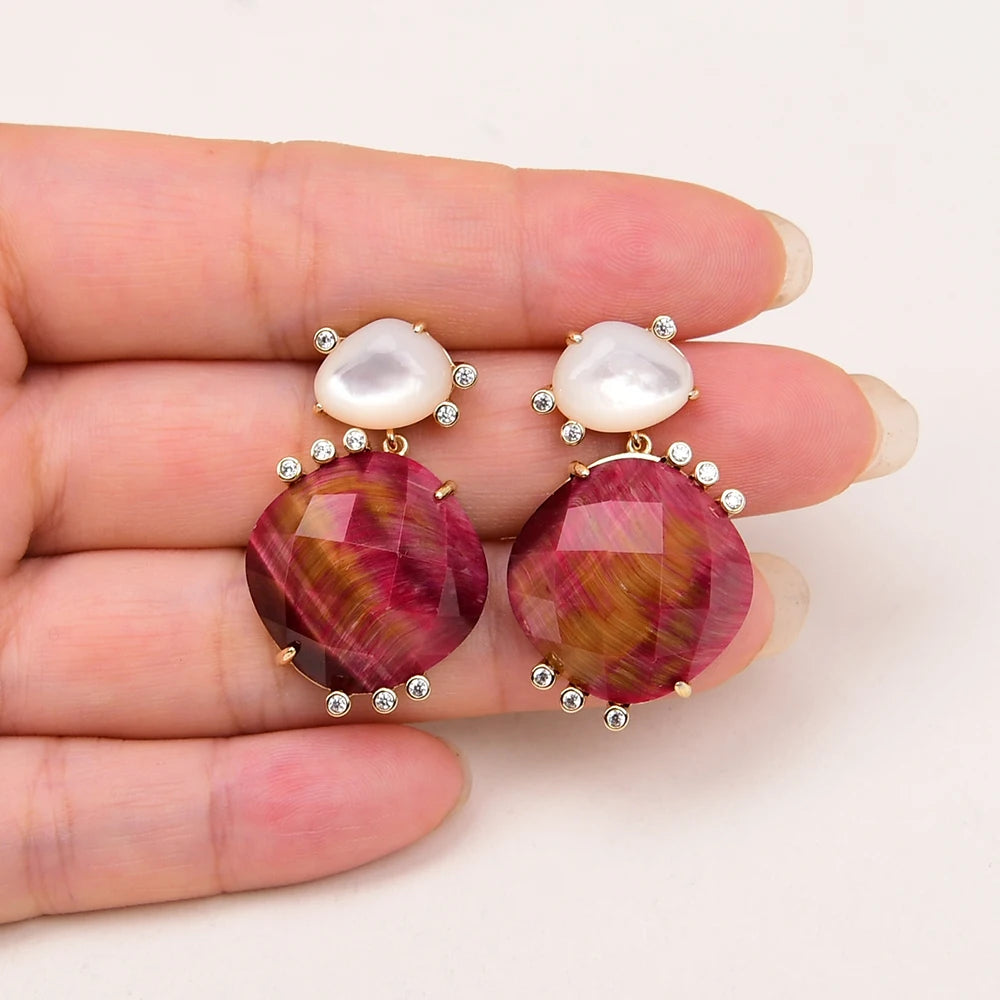 Fuchsia Tiger Eye Earrings