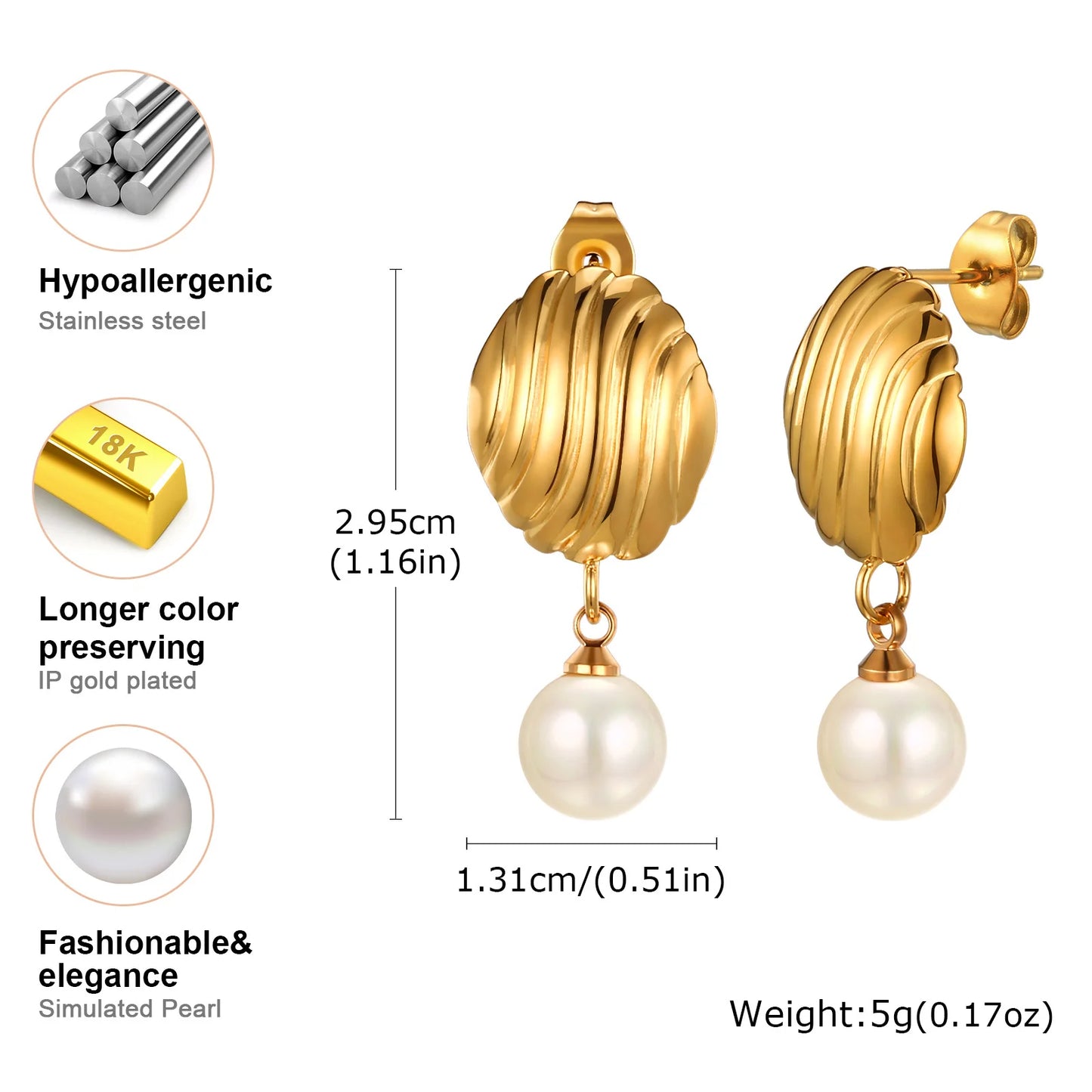 Textured Round Earrings with Pearl Dangle Charm