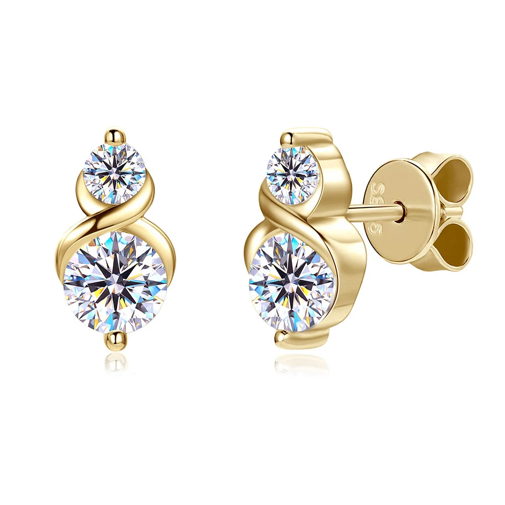 Two Moissanite Stones Pendant Necklace/Stud Earrings Jewelry Set