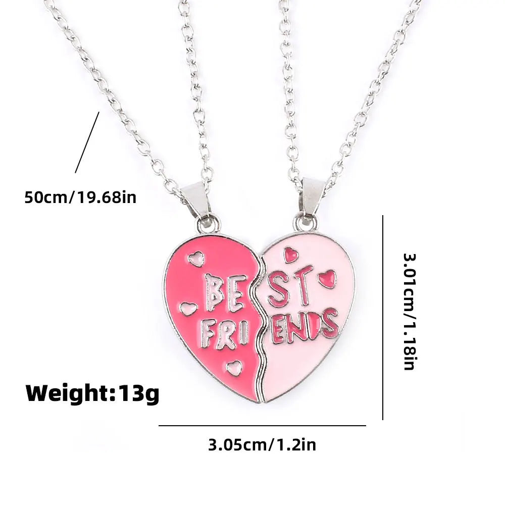 Heart Best Friends Stitching Pendant Necklace