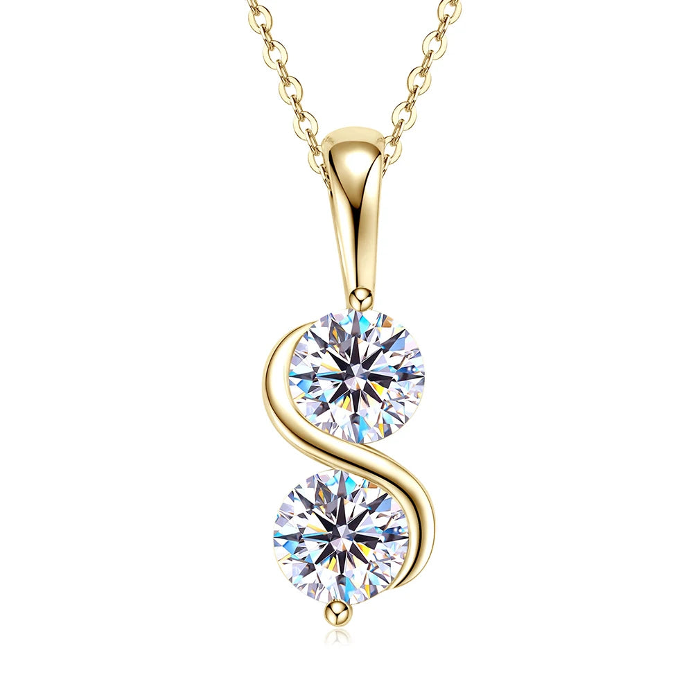 Two Moissanite Stones Pendant Necklace/Stud Earrings Jewelry Set