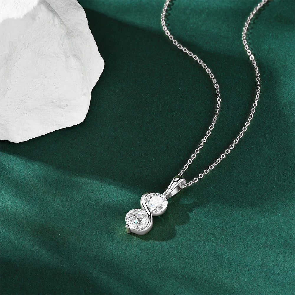 Two Moissanite Stones Pendant Necklace/Stud Earrings Jewelry Set