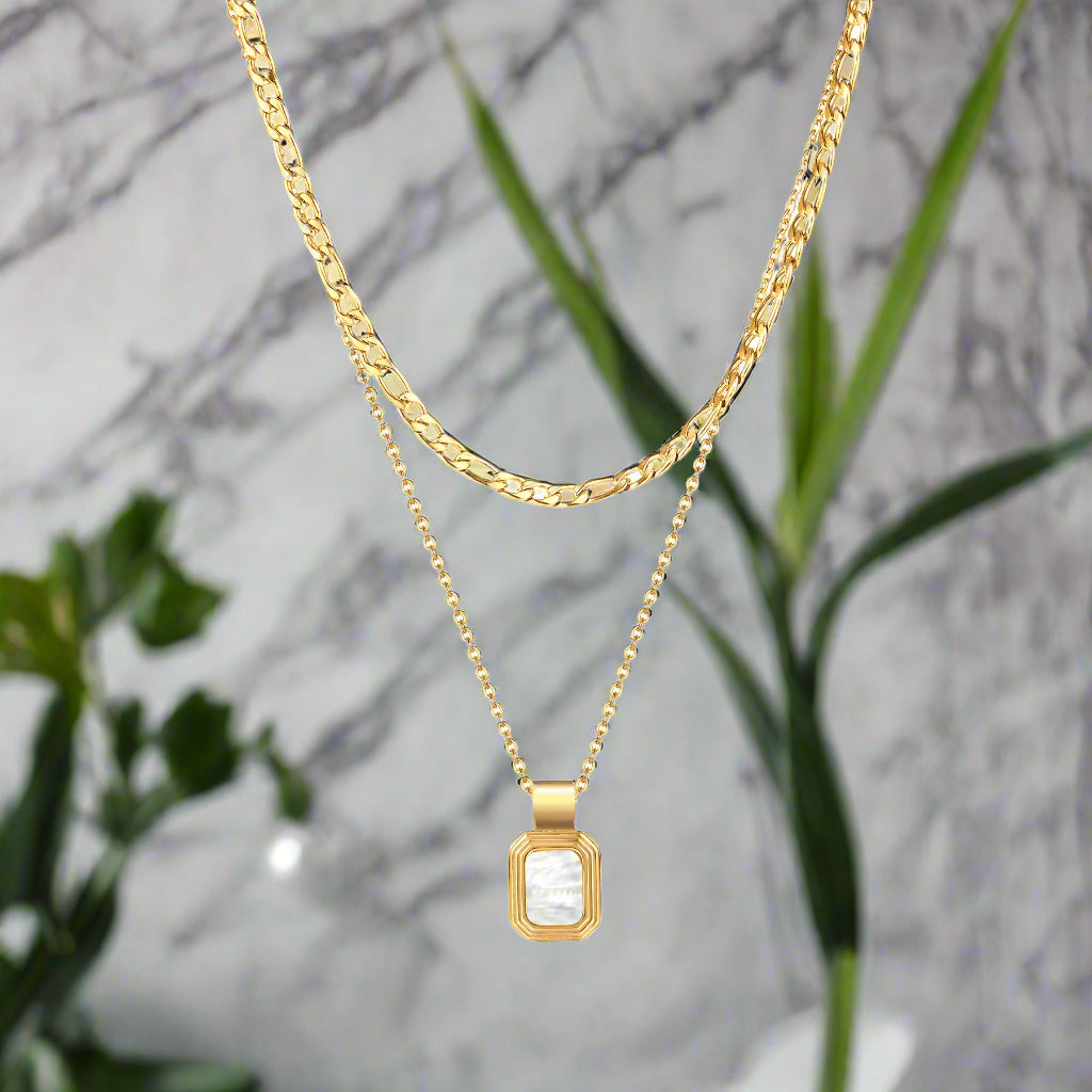 Figaro Chain and Dangling Square Stone Necklaces