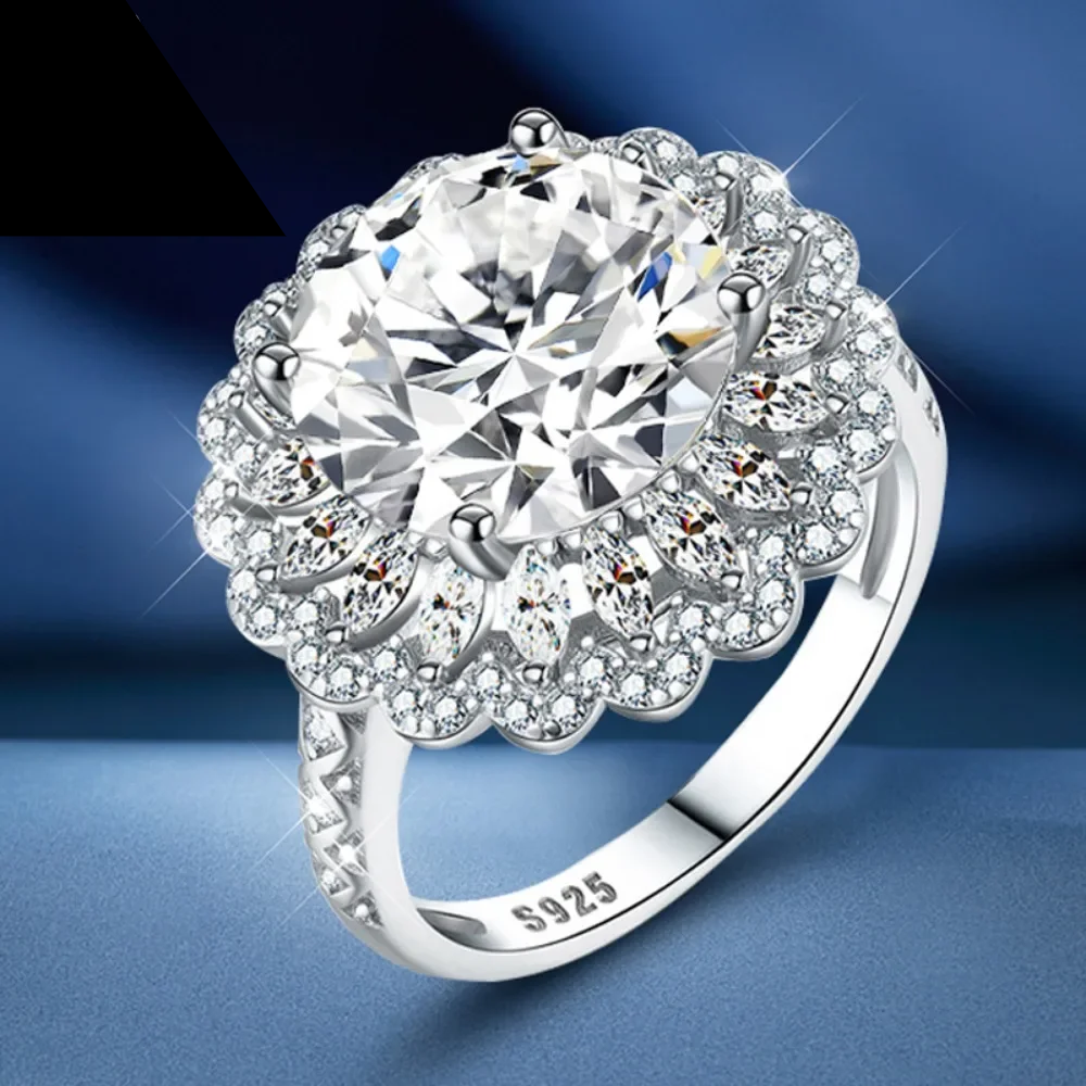 Moissanite Babysbreath Flower Diamond Rings - Platinum Plated