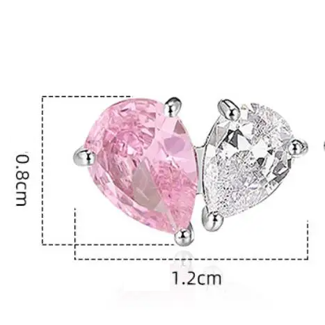 Pear Cut Pink & Zircon Heart Studs Earrings  - Silver