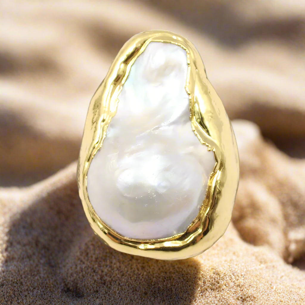 Cultured Freshwater White Baroque Pearl Ring