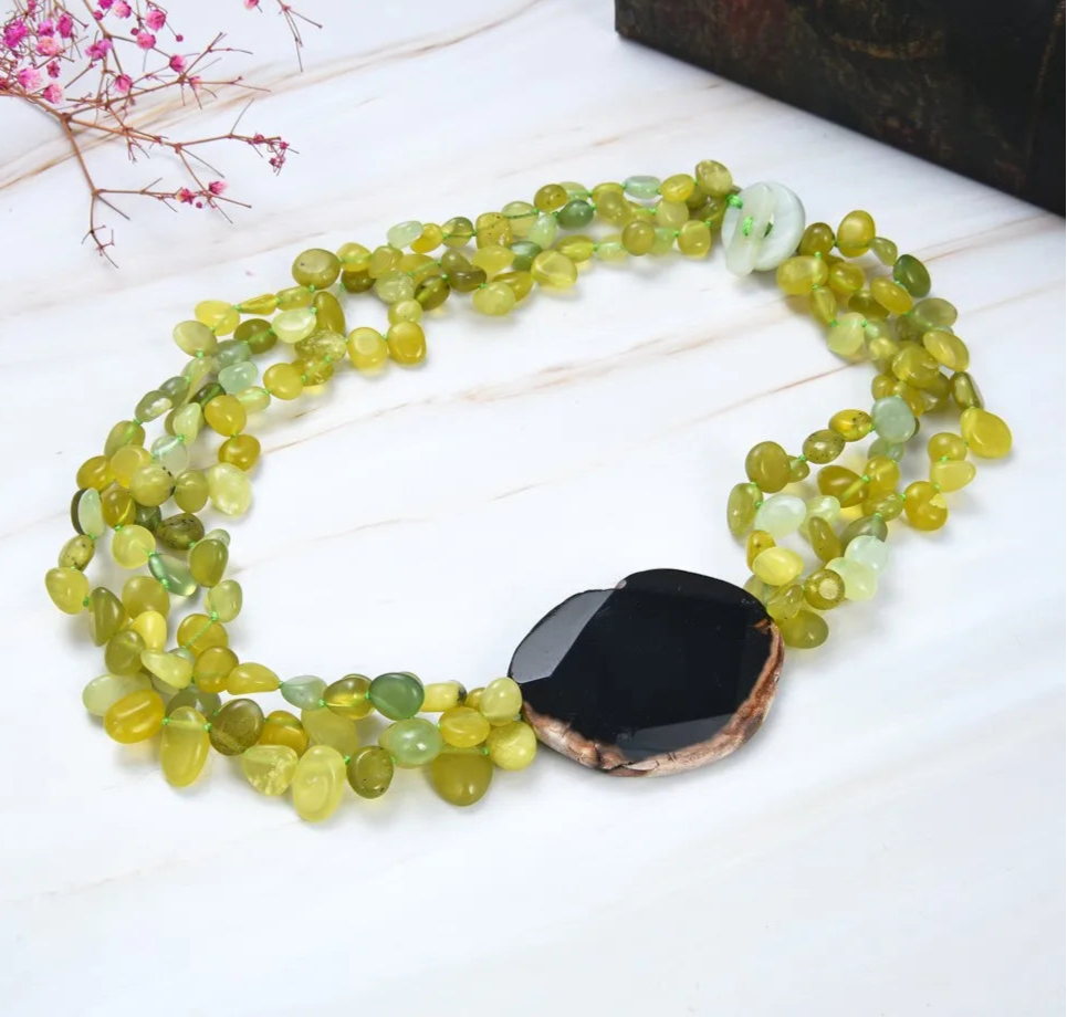 Olive Agate Stone Necklace