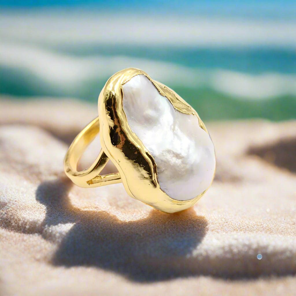 Cultured Freshwater White Baroque Pearl Ring