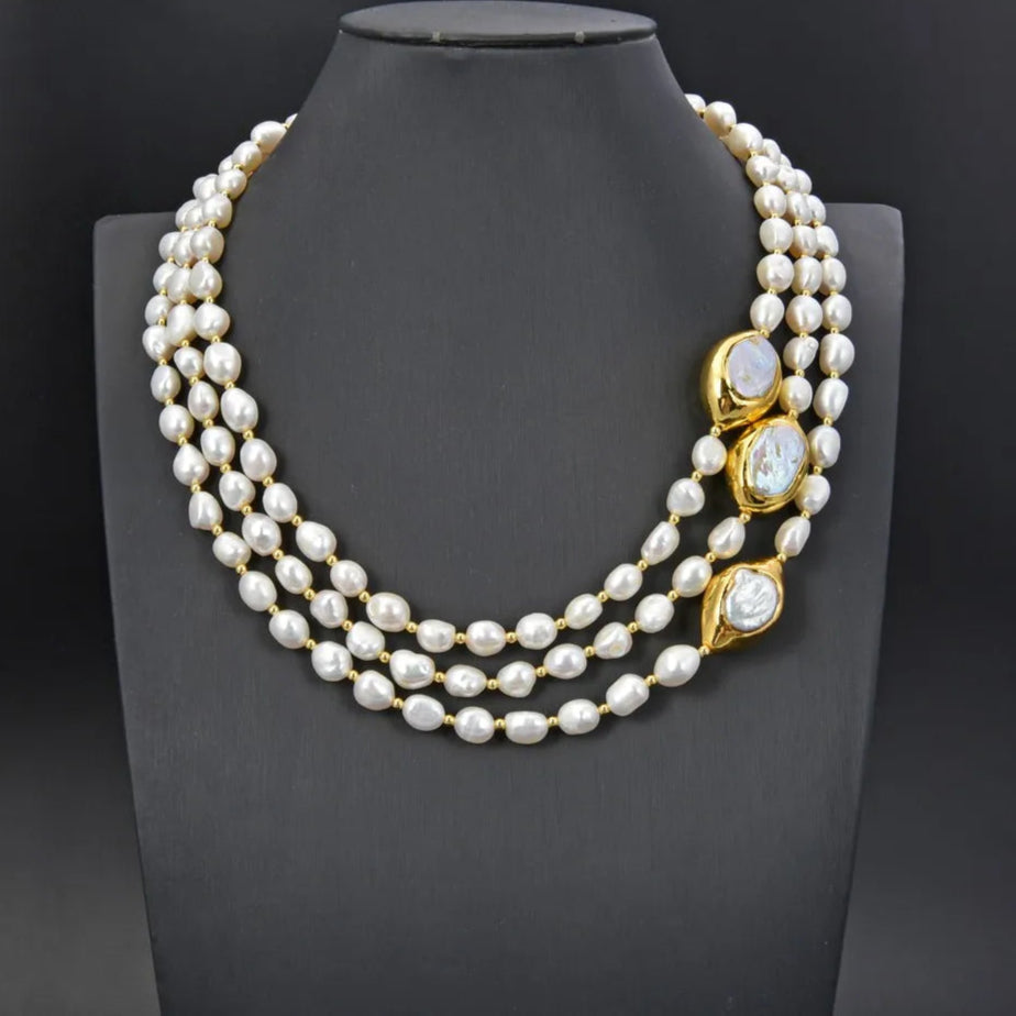 Cultured Keshi Pearls and 3 Baroque Pearls Choker