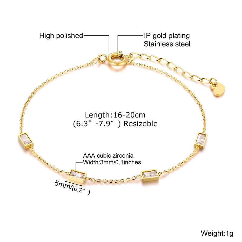 Thin Chain Bracelets with Zirconia Stone Charms