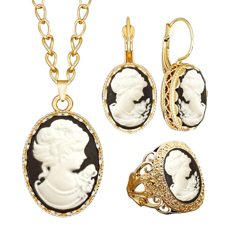 Vintage Lady Queen Cameo Jewelry Sets