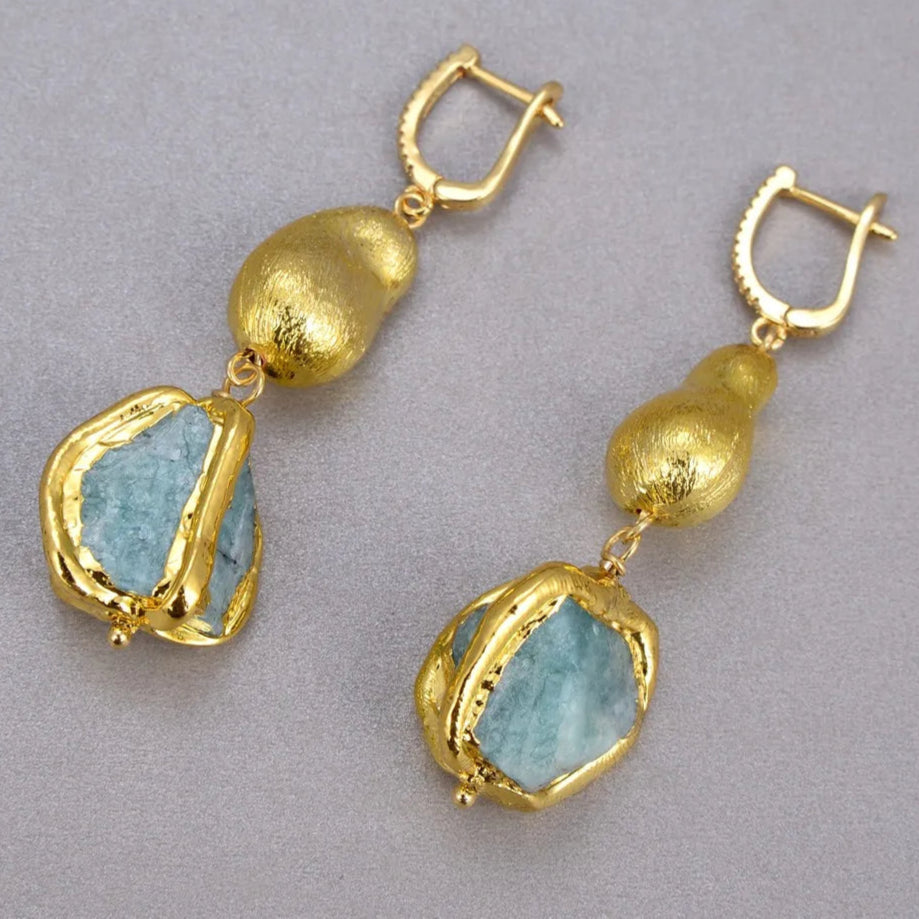 Natural Blue Amazonite Bracelet and Dangle Earrings