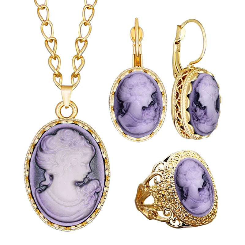 Vintage Lady Queen Cameo Jewelry Sets