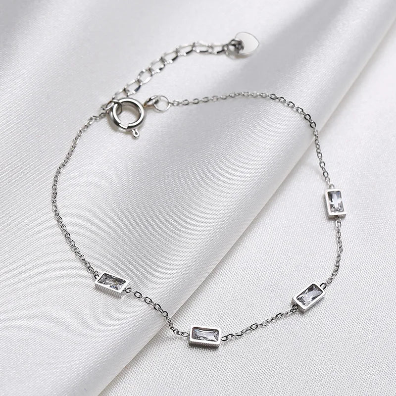 Thin Chain Bracelets with Zirconia Stone Charms