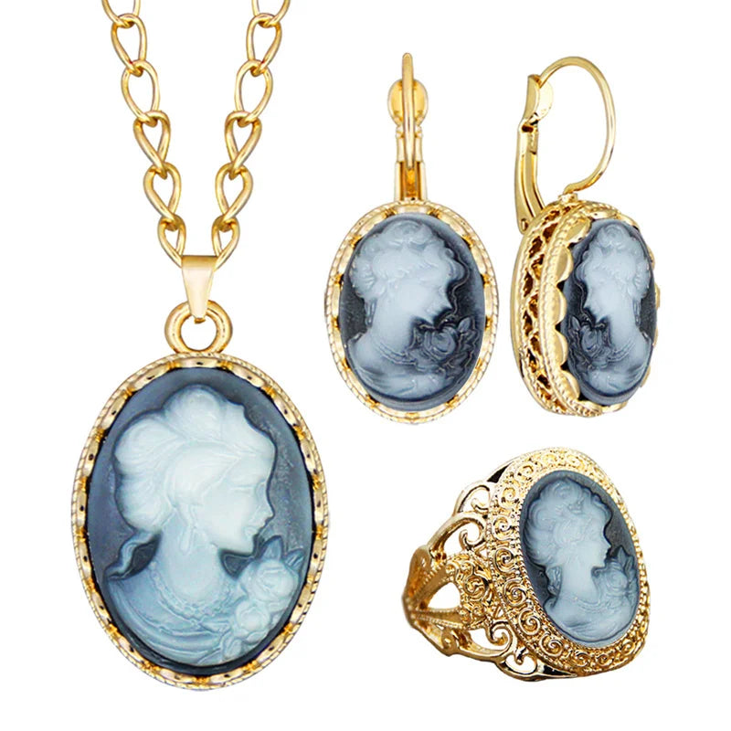 Vintage Lady Queen Cameo Jewelry Sets