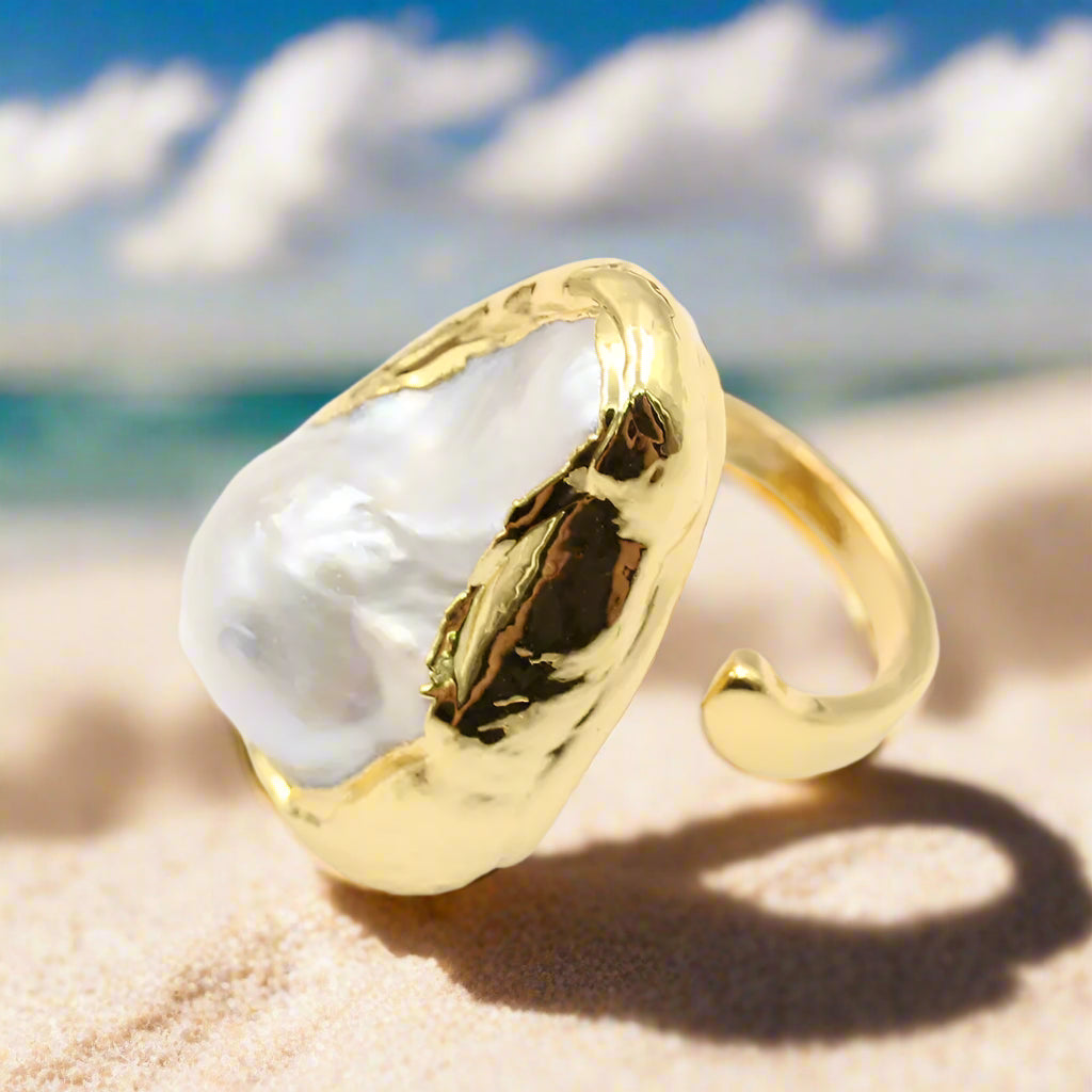 Cultured Freshwater White Baroque Pearl Ring