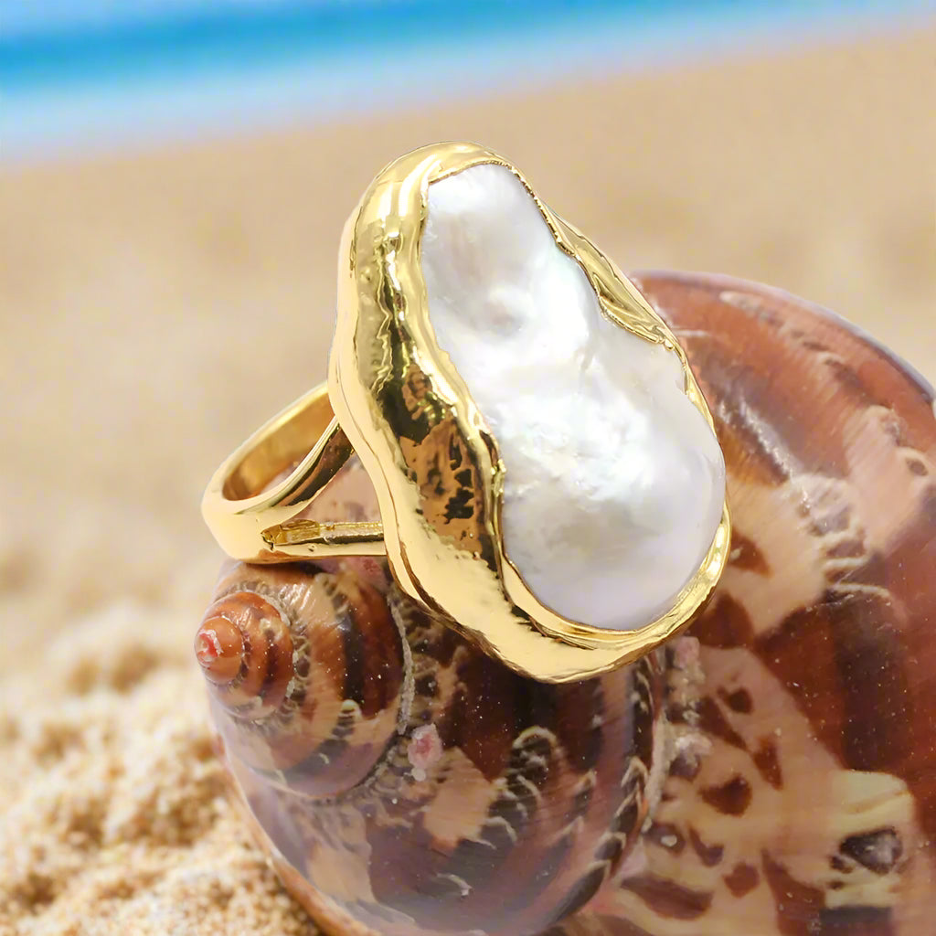 Cultured Freshwater White Baroque Pearl Ring