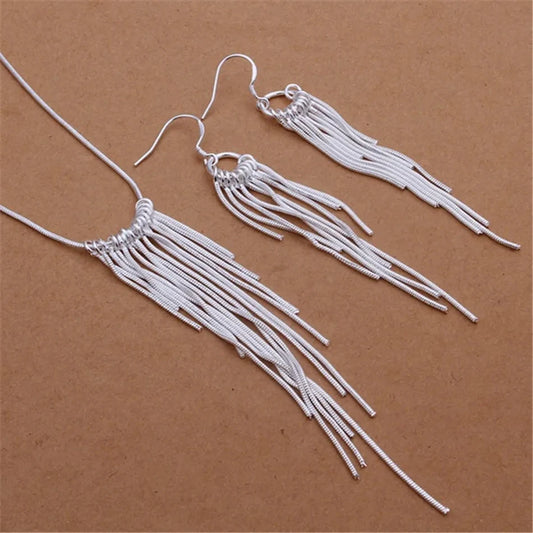 Tassel Lines Jewelry Set - Silver