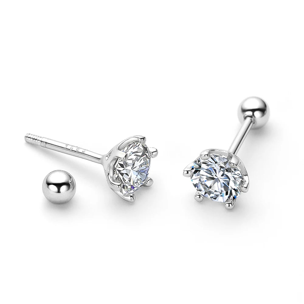Moissanite Unisex Round Cut Stud Earrings - Silver