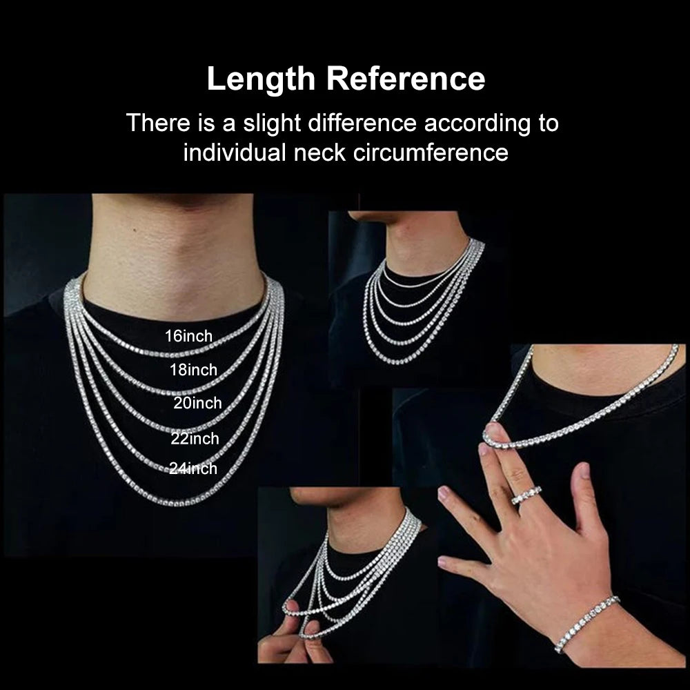 Moissanite Unisex Round Cut Tennis Necklace - Silver