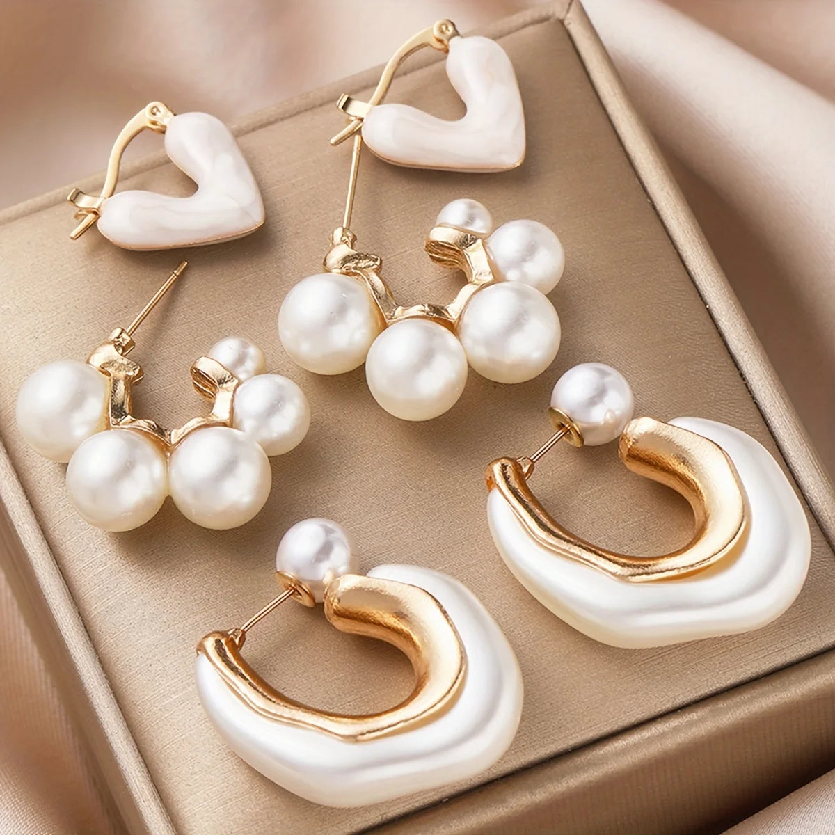 Delicate Imitation Pearl Hoop Earrings Set