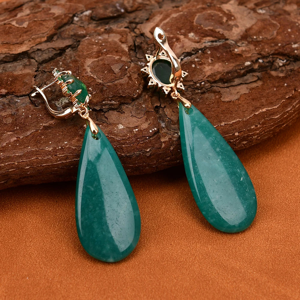 Natural Amazonite and Jade Earrings